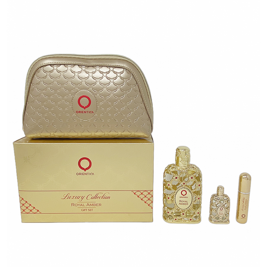 Sohrelia Perfumeria_Orientica Royal Amber Set De 4 Pz Con Mini Y Bolso Unisex