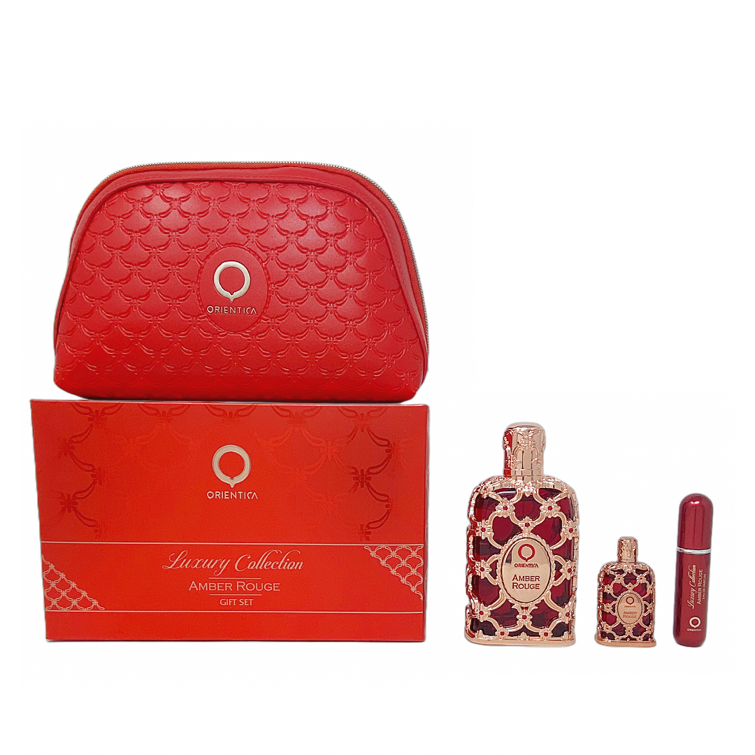 Sohrelia Perfumeria_Orientica Amber Rouge Set De 4 Pz Con Mini Y Bolso Unisex