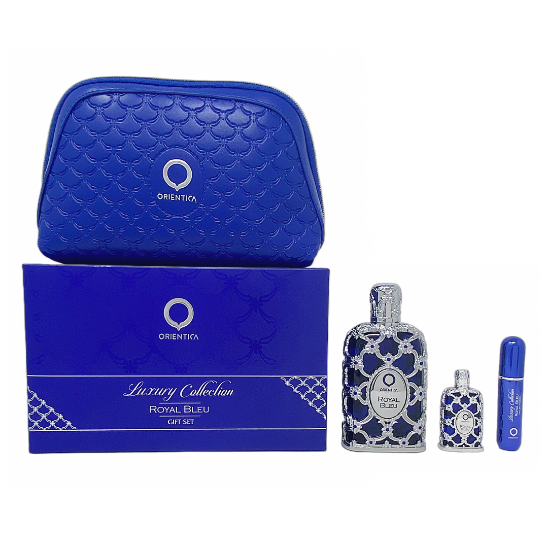Sohrelia Perfumeria_Orientica Royal Bleu Set De 4 Pz Con Mini Y Bolso Unisex