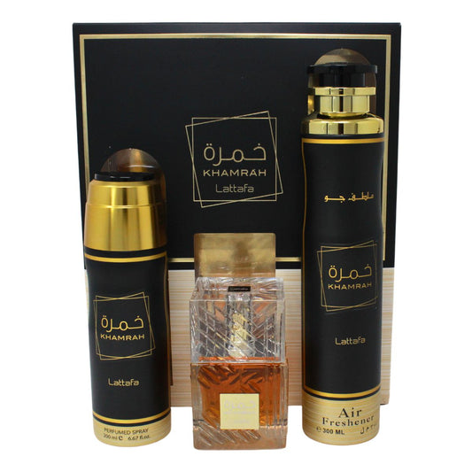 Sohrelia Perfumeria_Lattafa Khamrah Set De 3 Pz Con Body Mist Unisex
