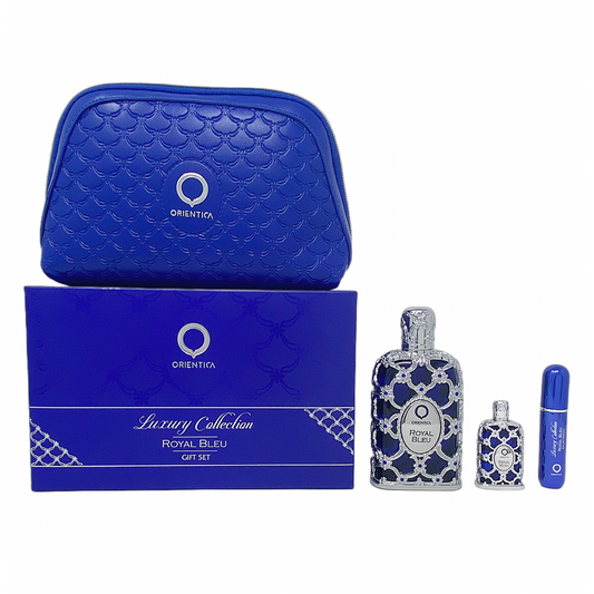 Sohrelia Perfumeria_Orientica Royal Bleu Set De 4 Pz Con Mini Y Bolso Unisex